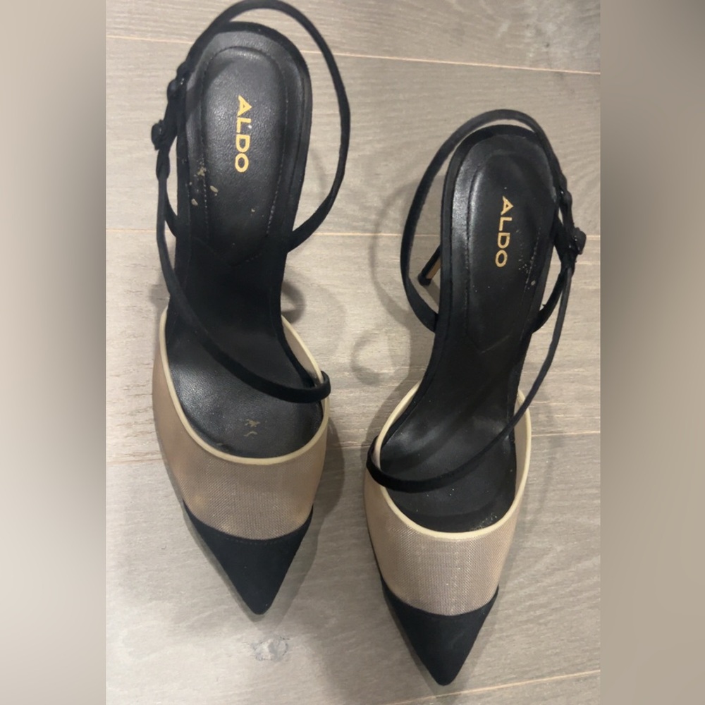 Aldo Black & Cream Pointed-Toe Slingback Heels - Picture 2 of 4